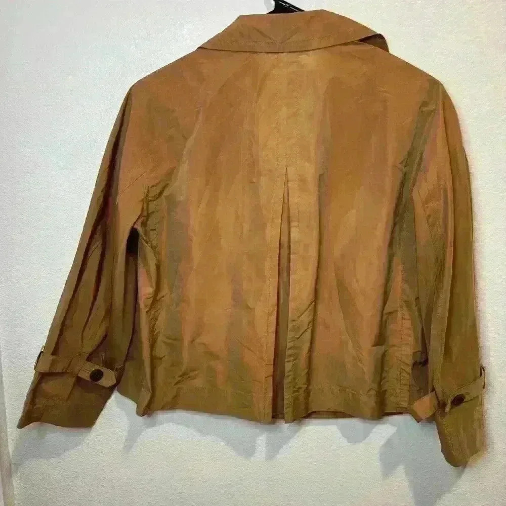 Per Se Brown Gold‎ Cropped Y2K Trench Jacket Sheen Snap Button Size 6 - Picture 2 of 8